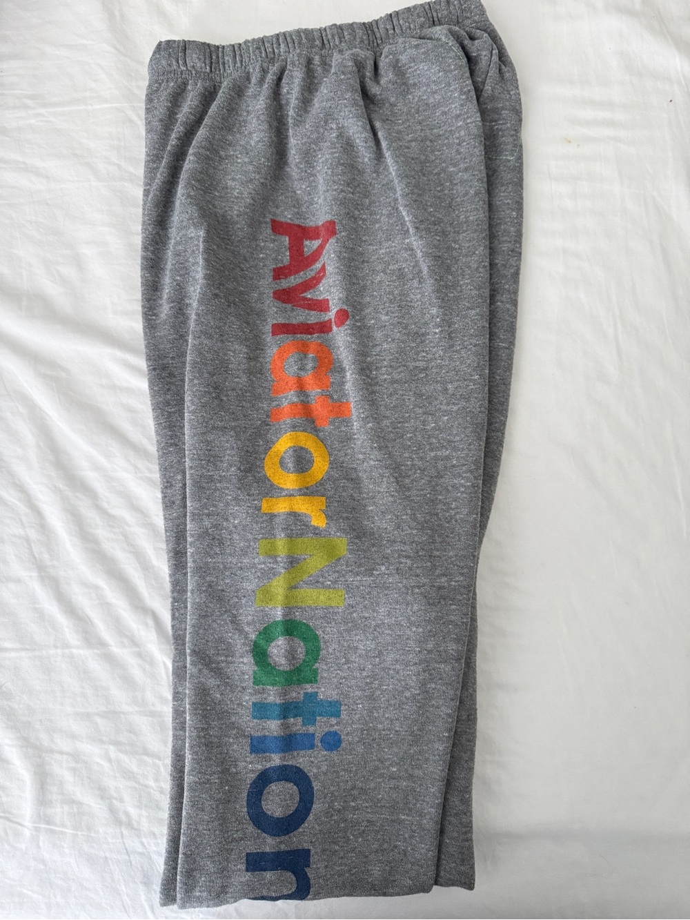 Aviator Nation Grey Sweatpants with Vertical Rainbow Logo